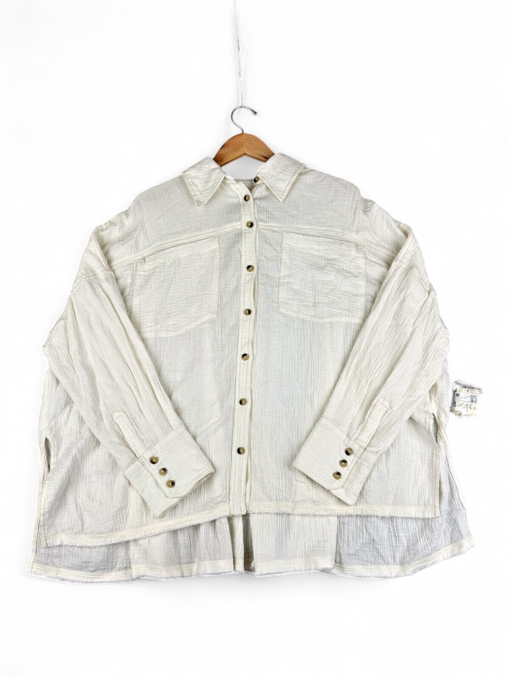 We The Free by Free People Ivory Gauze Button-Down Shirt S